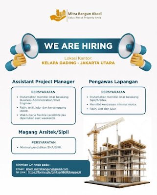 Assistant Project Manager, Pengawas Lapangan, Magang Arsitek/Sipil